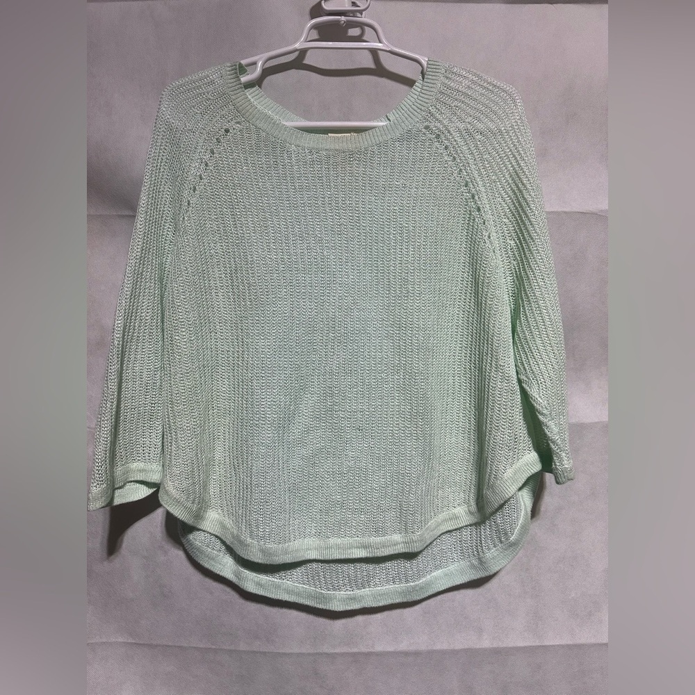 Eileen Fisher Womens S Seafoam Green 100% Linen Open Knit Sweater Beach Coastal